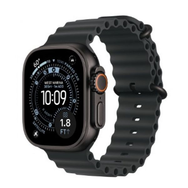 Apple Watch Ultra 3 GPS + Cell, Boîtier en titane noir de 49 mm, Bracelet Océan noir