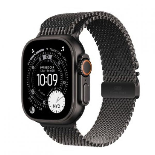 Apple Watch Ultra 3 GPS + Cell, Boîtier titane noir 49 mm, Bracelet Milanais noir Large