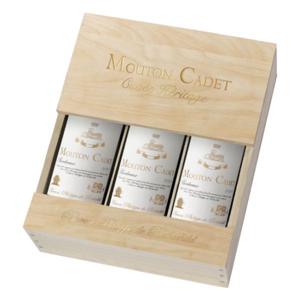 Caisse Bois de 3 bouteilles 75cl Mouton Cadet Cuvée Héritage 2023
