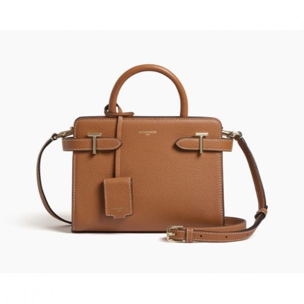 Emilie Petit sac à main en cuir grainé Marron Tan