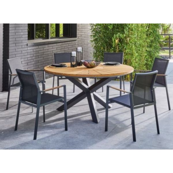 Ensemble table FERONE teck 150 avec 6 fauteuils games