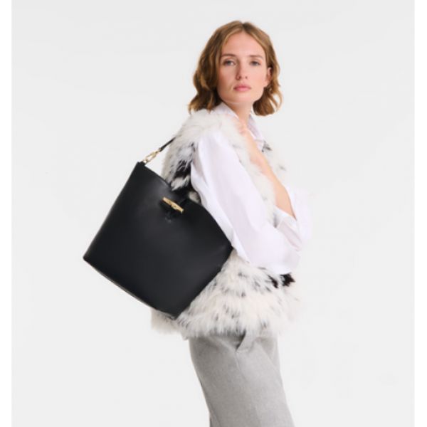 Sac porté épaule M Le Roseau Cuir - Noir