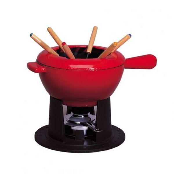 Service à fondue en fonte émaillée Cerise