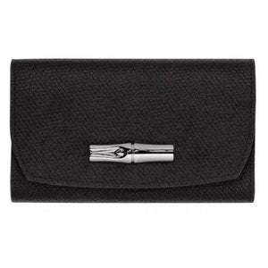 Portefeuille roseau cuir noir Longchamp