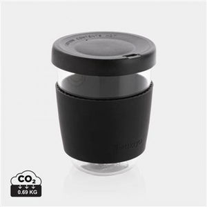 Verre 360ml avec couvercle et manchon en silicone noir