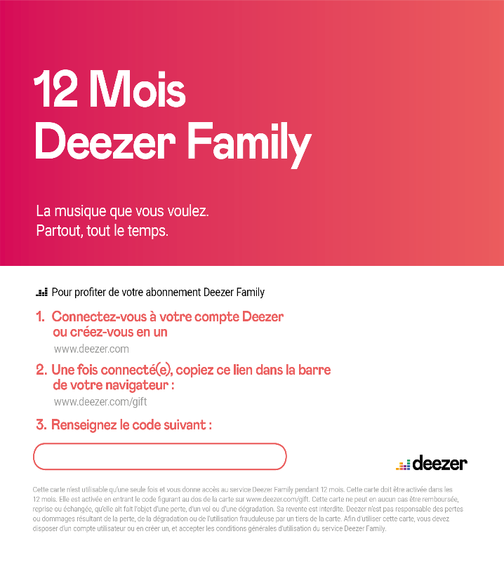 Carte cadeau Deezer Family