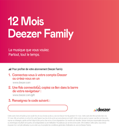 Carte cadeau Deezer Family